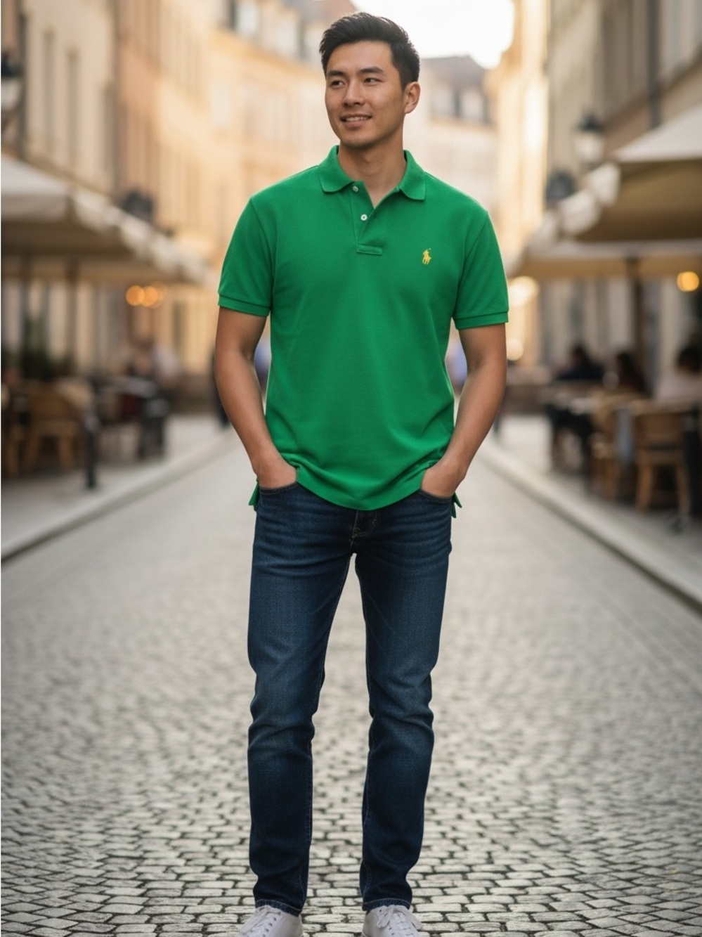 Polo Ralph Lauren Men’s  Medium Green Short-Sleeve Custom Fit Cotton Shirt
